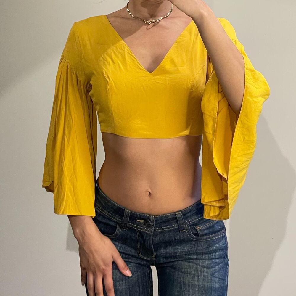 Yellow Crop Top with Flared Sleeves